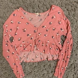 Pink flower print LA Hearts cropped long sleeve